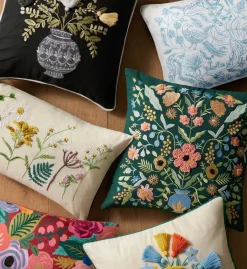 Aviary Embroidered Lumbar Pillow