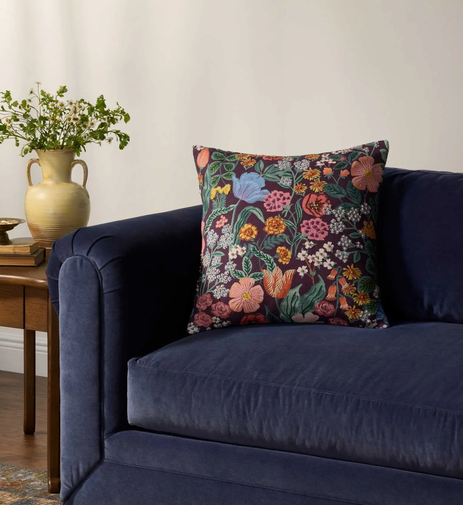 Burgundy Blossom Embroidered Pillow