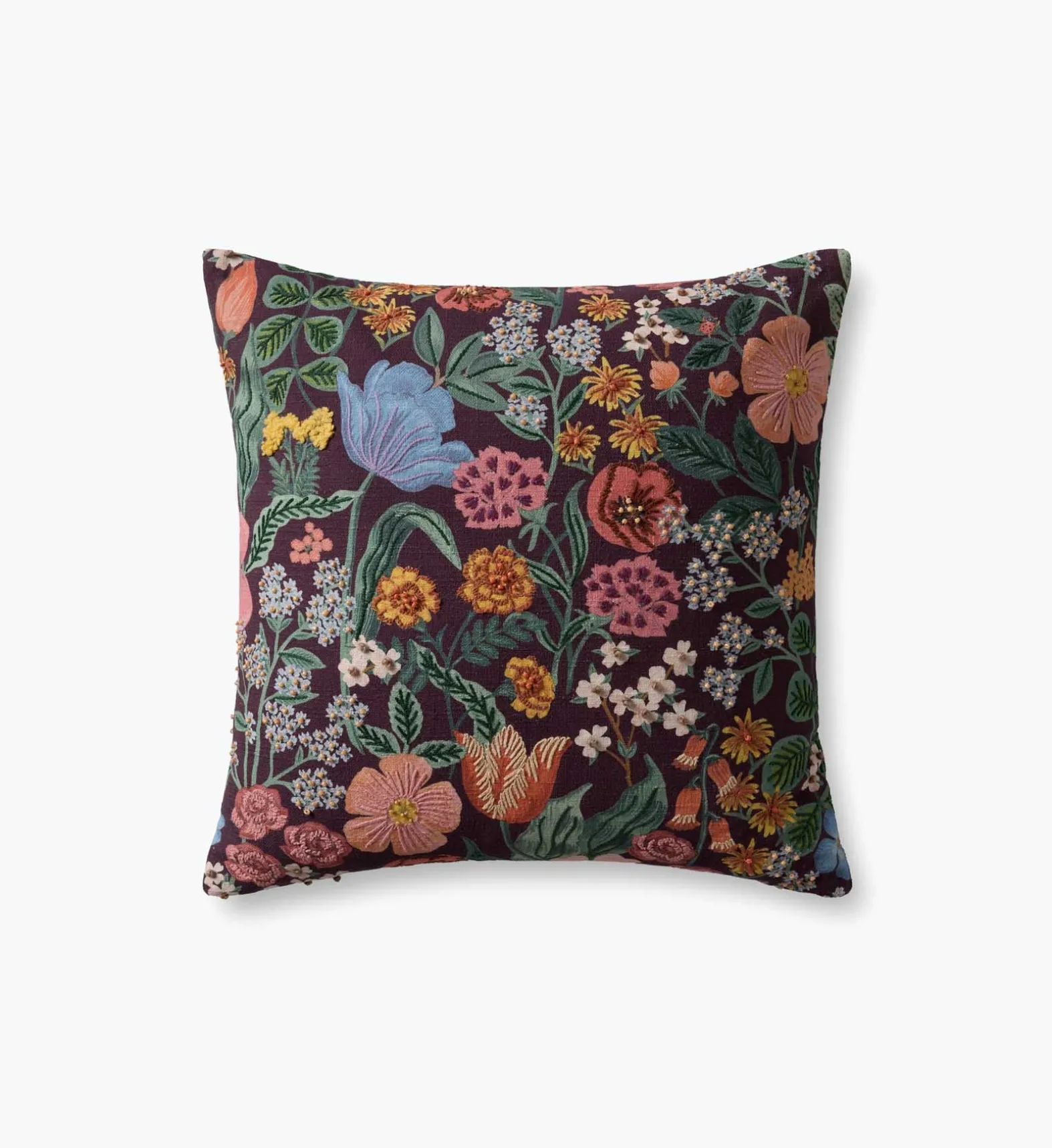 Burgundy Blossom Embroidered Pillow