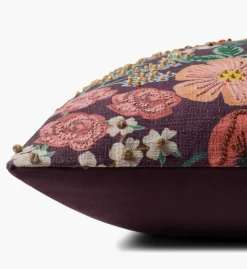 Burgundy Blossom Embroidered Pillow