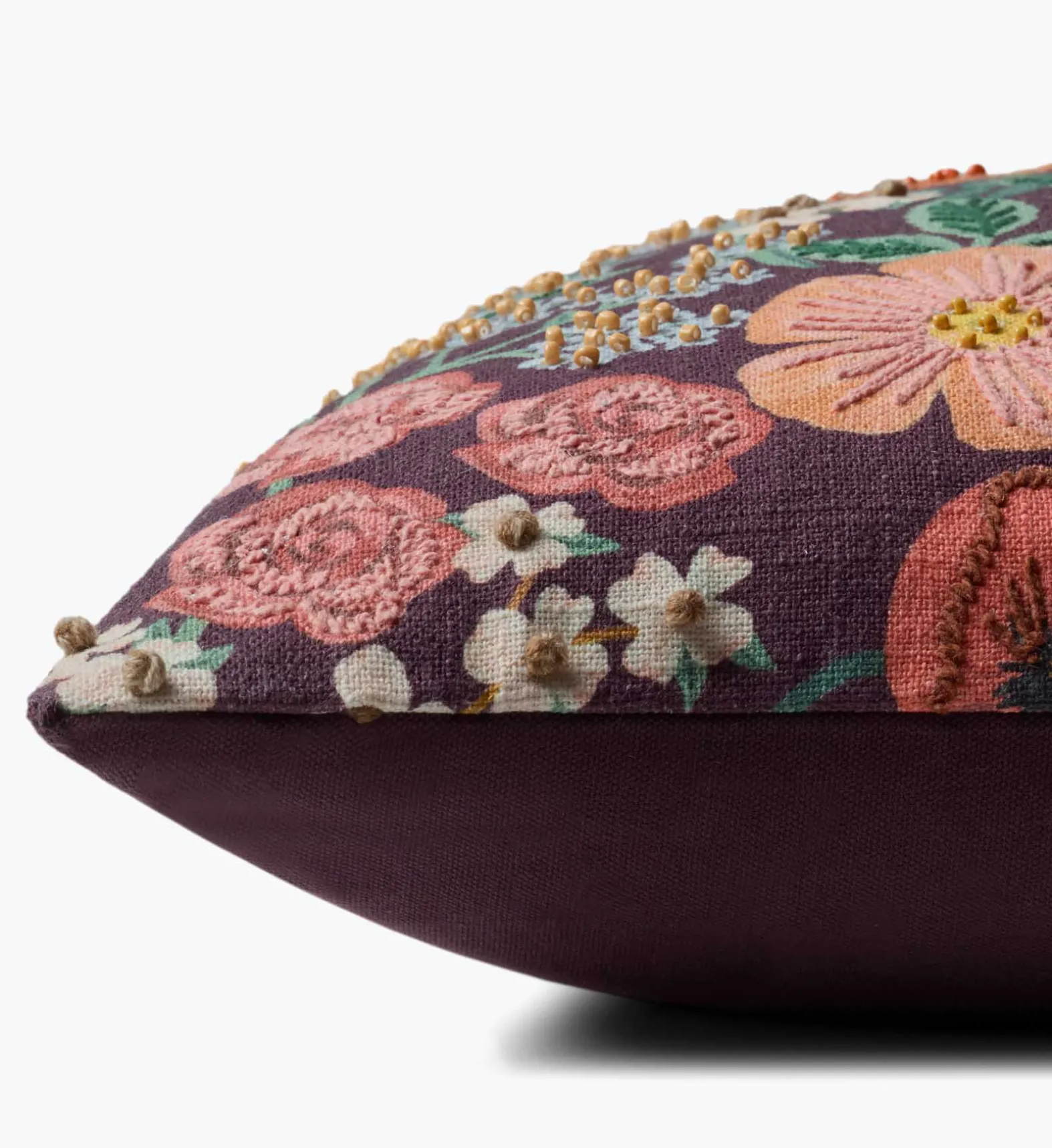 Burgundy Blossom Embroidered Pillow