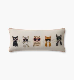 Cool Cats Embroidered Lumbar Pillow