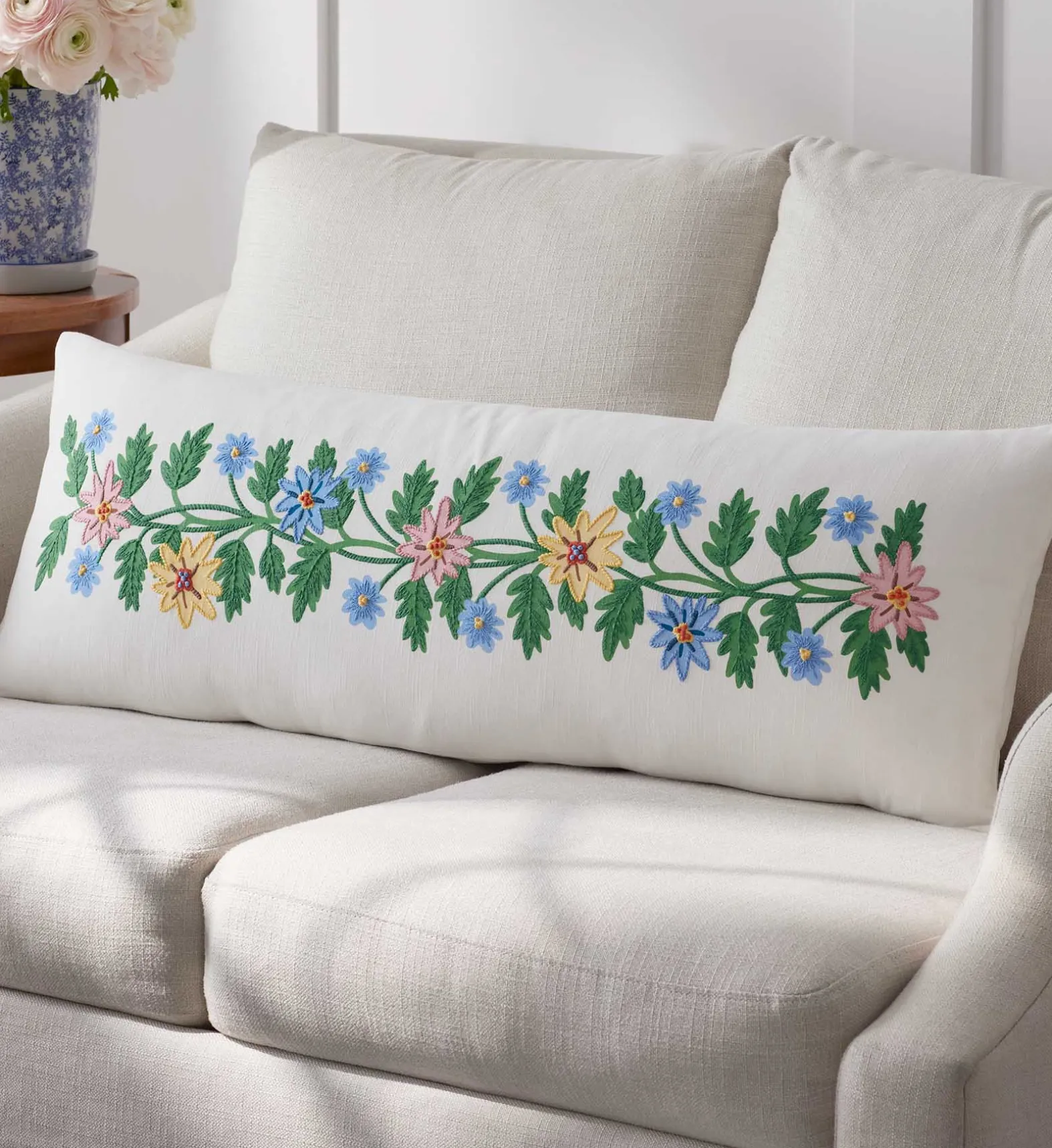 Embroidered Lumbar Pillow Cover