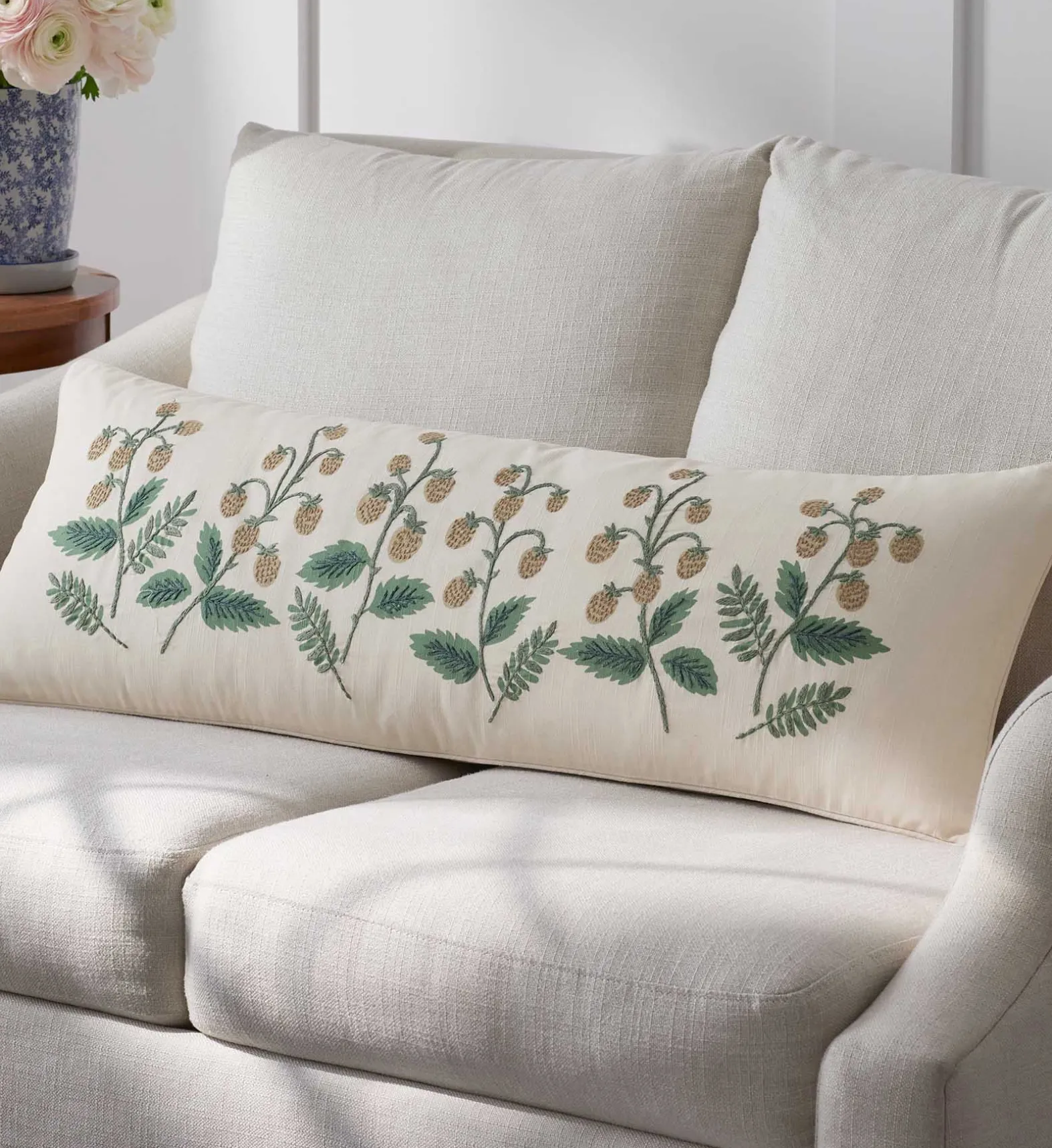 Embroidered Lumbar Pillow Cover