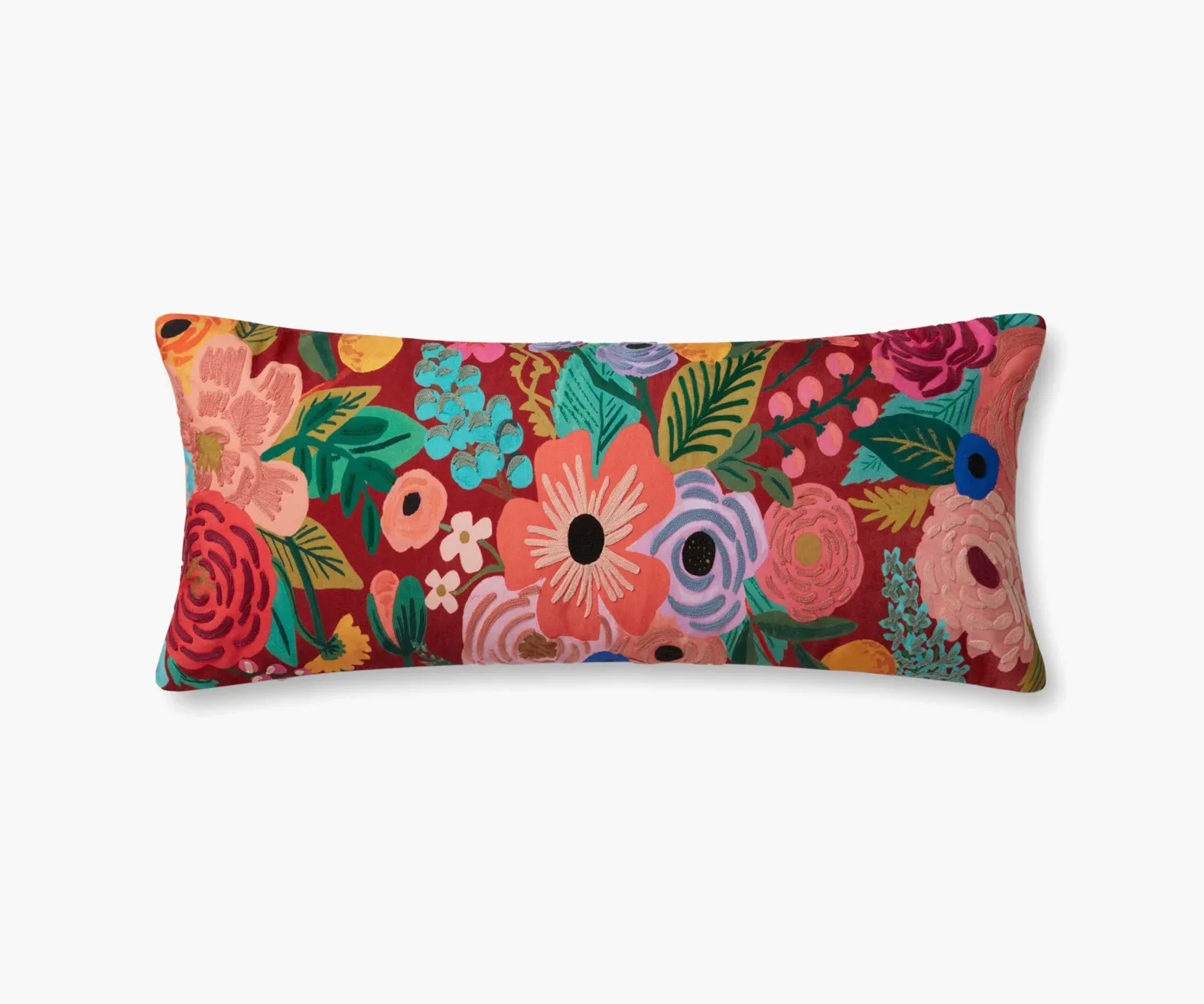 Garden Party Embroidered Lumbar Pillow