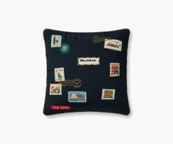 Postage Stamps Embroidered Pillow