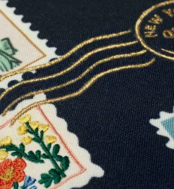 Postage Stamps Embroidered Pillow