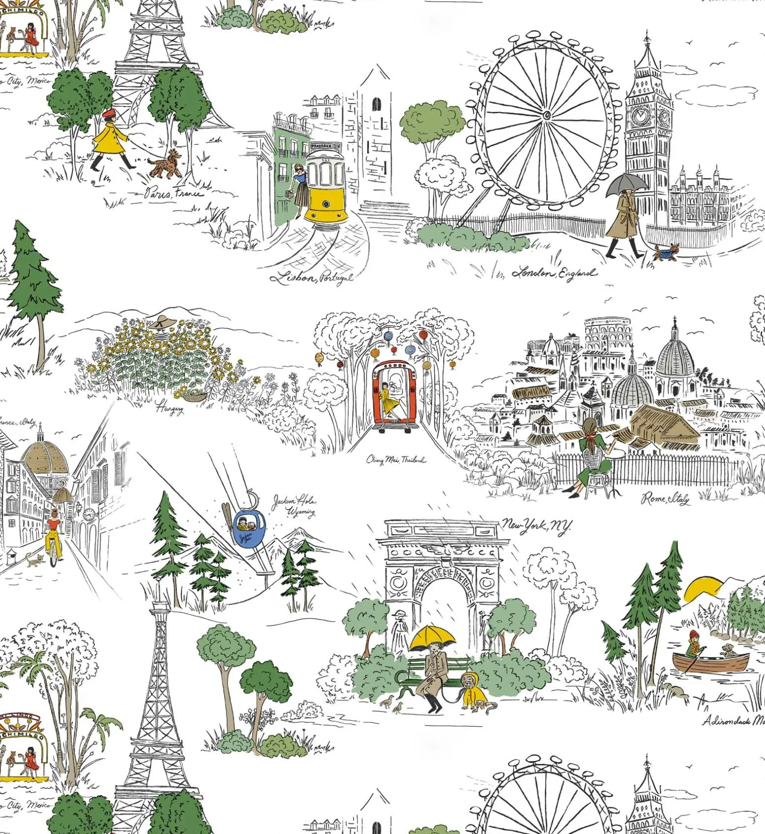 Travel Sketches Peel & Stick Wallpaper