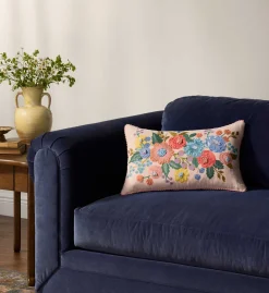 Vintage Garden Embroidered Lumbar Pillow