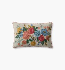 Vintage Garden Embroidered Lumbar Pillow