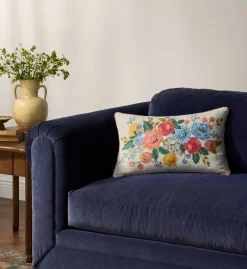 Vintage Garden Embroidered Lumbar Pillow